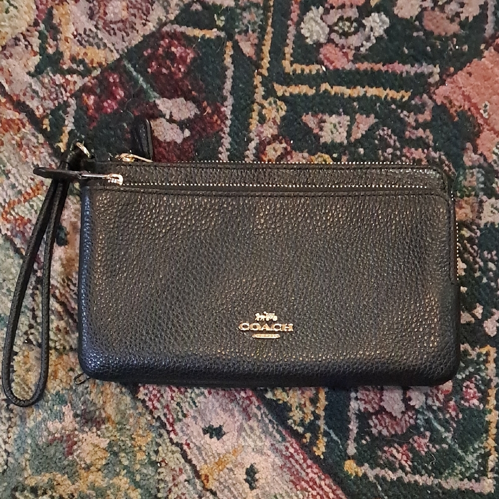 Coach Black Pebbled Leather Wristlet
